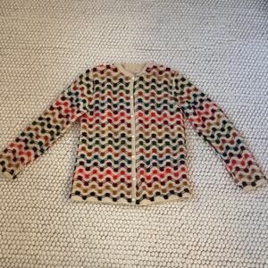 Fall Colored Raised Ball Zig Zag Button Front UGLY Sweater Granny Core Vintage